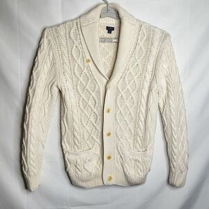 J. CREW Mens Sweater Cable-Knit Shawl Collar Cardigan Cotton Natural Men's S‎